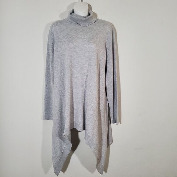 Chico's Knit Sweater Large Gray Asymmetrical Turtleneck Lagenlook Boho Oversized - Picture 1 of 7